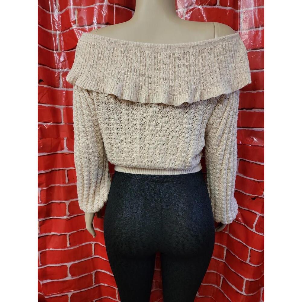 Cream Free People Meyer Lemon Balloon Sleeve Ruffle Pullover Sweater Size M #F - Picture 4 of 8